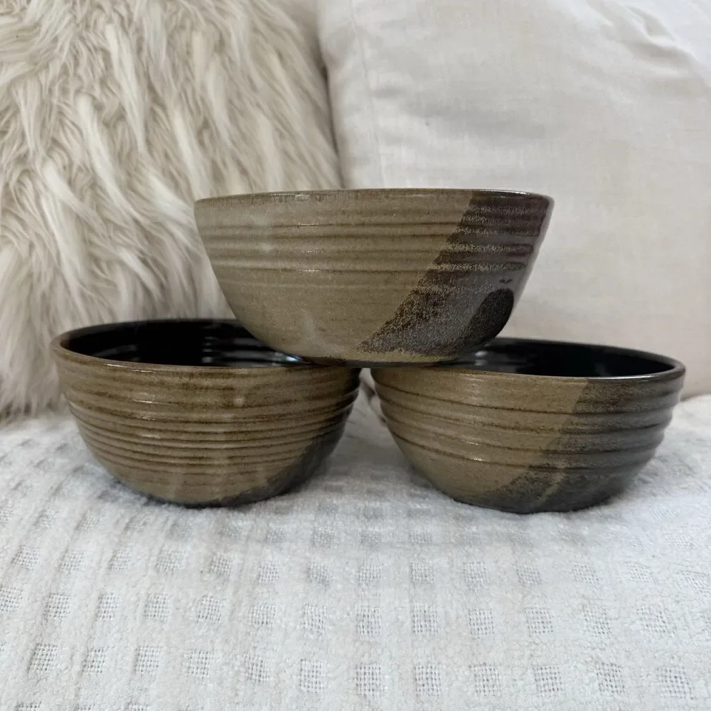 Sommerville Pottery Bowl Set of 3 Hand Thrown Studio Pulteney NY Glazed Neutral
